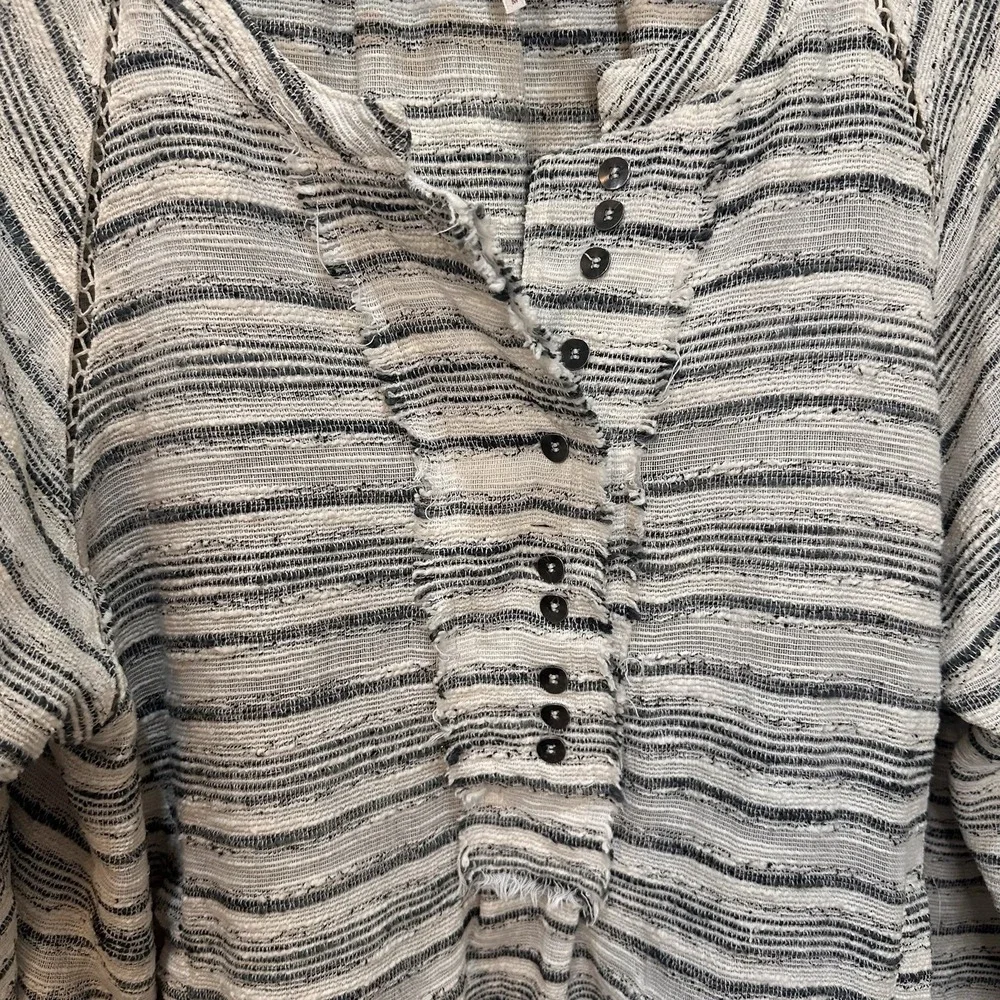 Free People Tweed Hideaway Striped Henley Tunic Top M Beach Boho Casual Oversize
